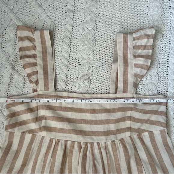 Draper James Linen Blend Babydoll Dress in Awning Stripe Tan Cream Size L - Picture 12 of 14